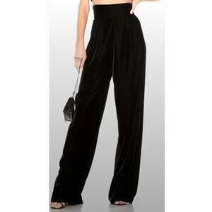Petersyn Revolve Black Velvet Pleated Wide Leg High Waist Pants Womens 2